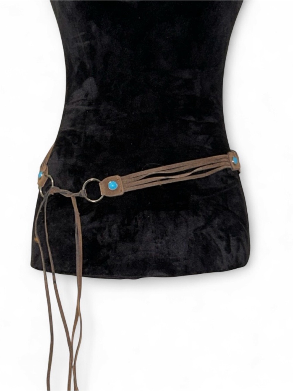 Vintage Boho Western Y2K Suede Tie Belt with Turquoise Accents 70 inches